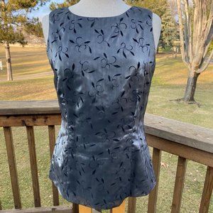 YL by YAIR Tunic Tank Top Size 8 Black Burnout Formal BATEAU Zipper Vintage NOS